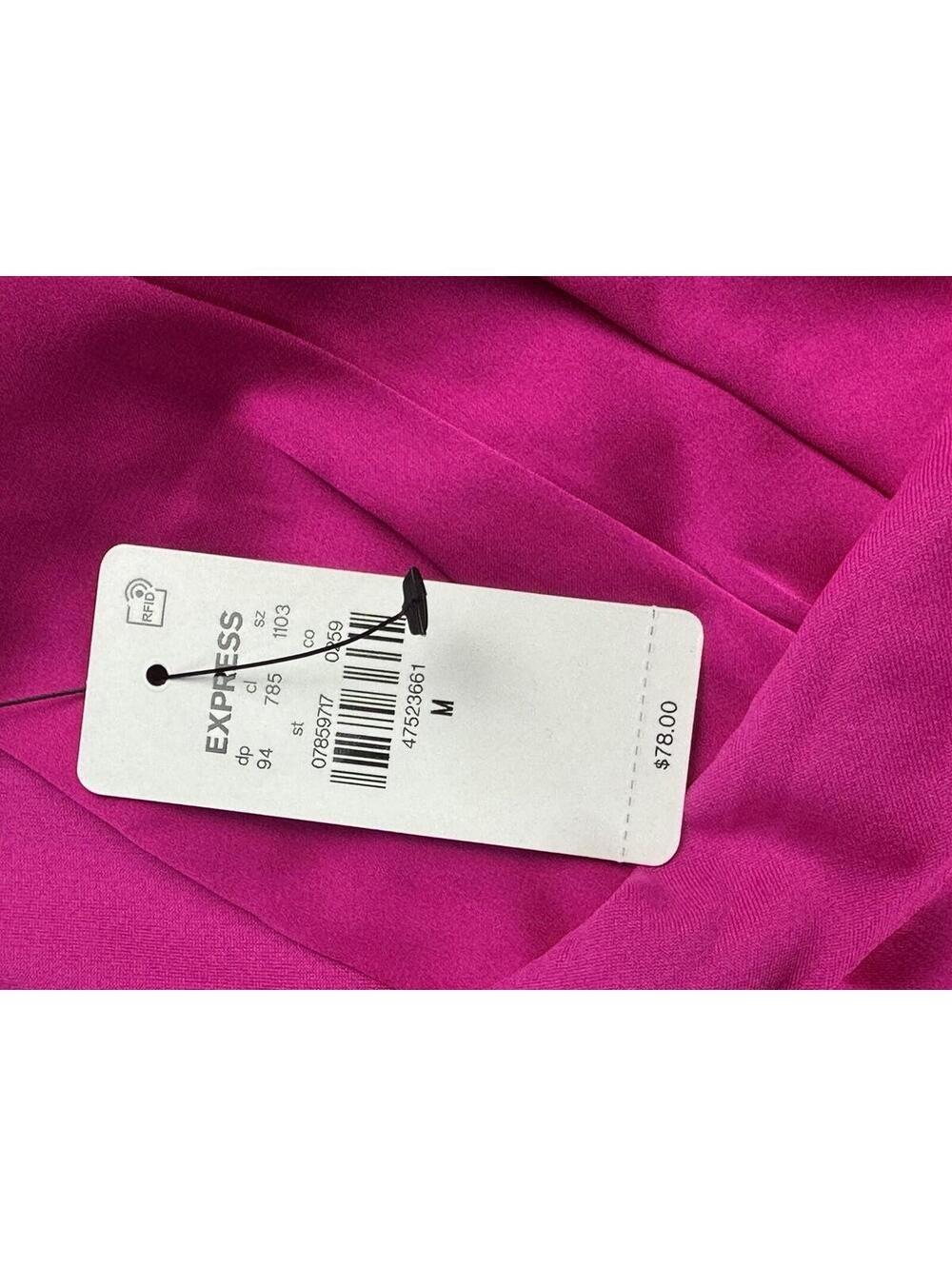 💖 Express Hot Pink Satin Wrap Midi Dress NWT Women M 11-14 💖 - Picture 4 of 10